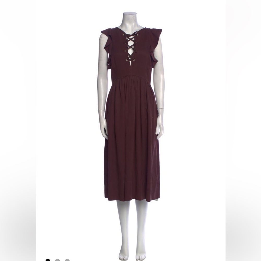 Ulla Johnson Red Pleated Sleeveless Midi Dress
